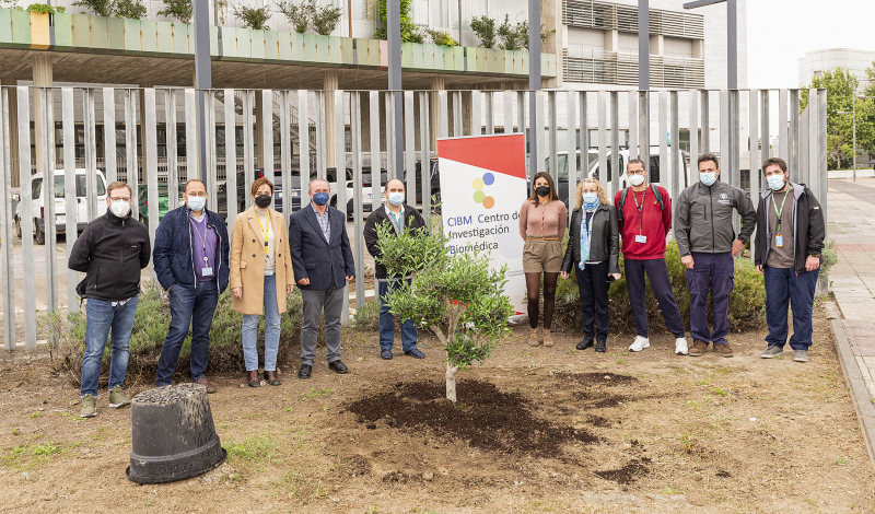 Foto de grupo tras plantar árbol conmemorativo Foto de los miembros del CIBM en la celebración del día mundial de la Tierra